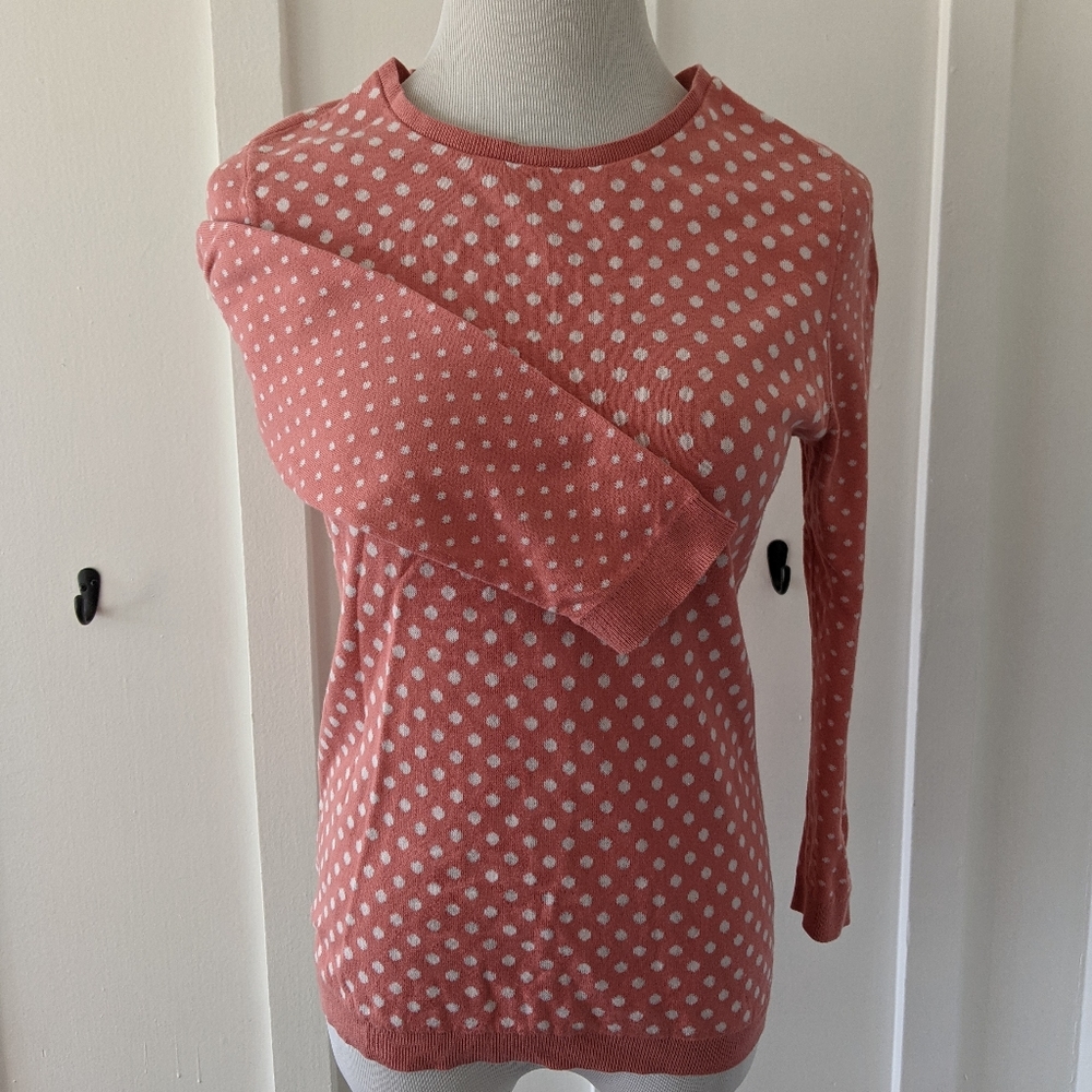 Loft Pink Dotted Zip Back Cotton Sweater | M | EUC
